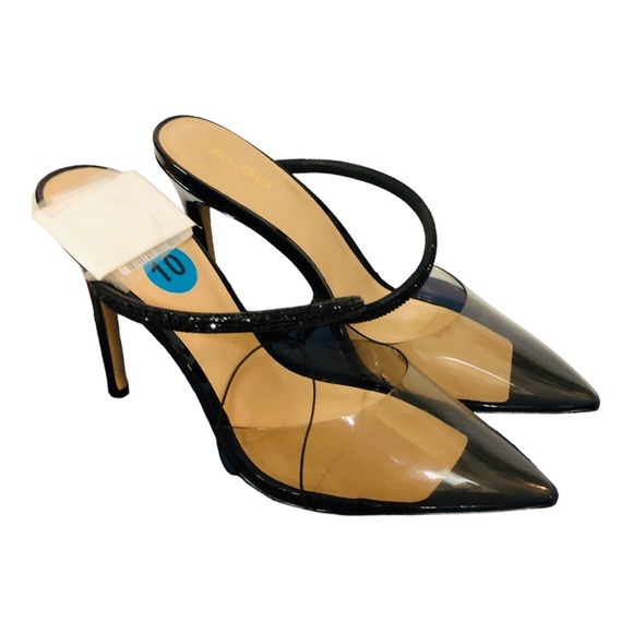 Aldo Shoes - Aldo black clear vinyl acrylic crystal strap pointy toe stiletto mules size 10